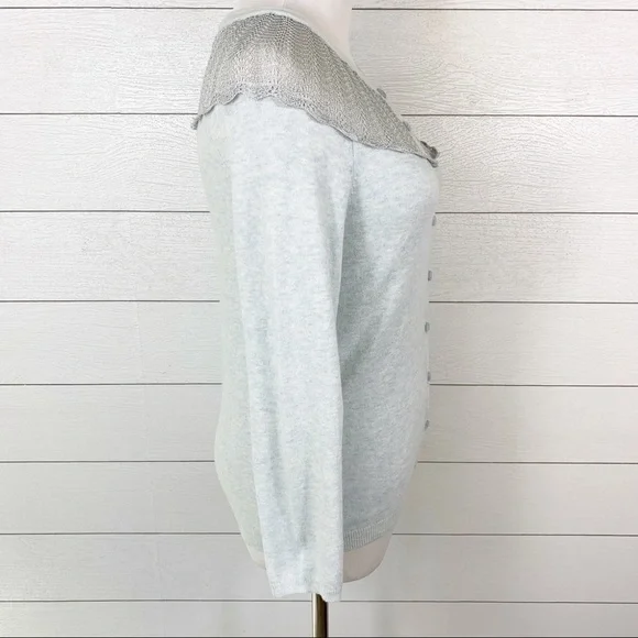 𝅺SPARROW Anthropologie Shimmer Fan Cardigan Sweater Button Blue XS - Picture 5 of 11